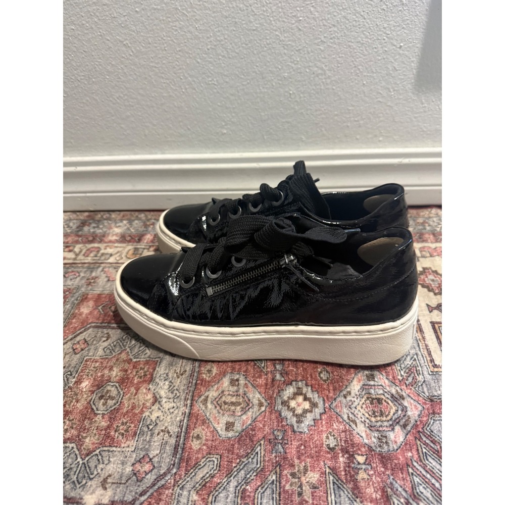 Aetrex Black Patent Leather Platform Sneakers Side Zip Orthotic comfort 9.5 - Picture 3 of 6